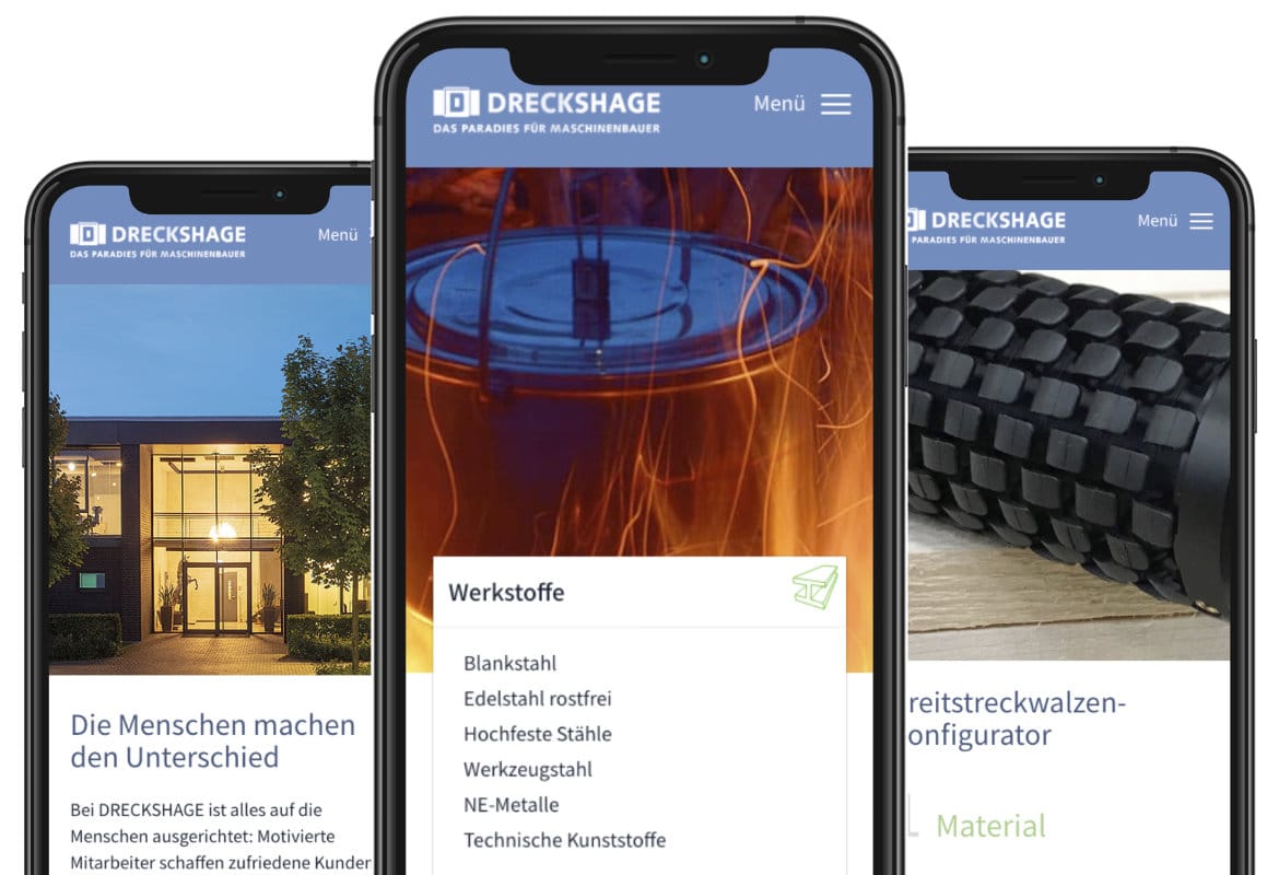 Dreckshage Website auf Mobile Endgeräte